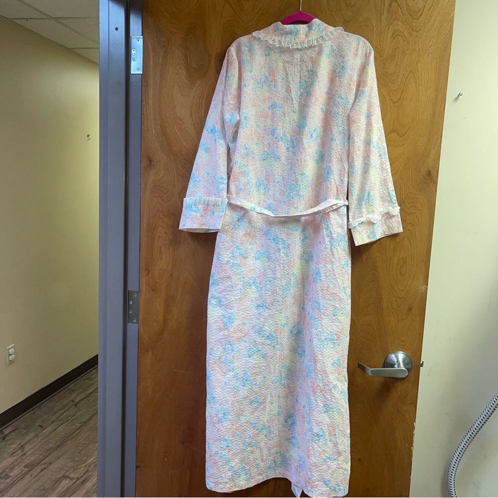 Vintage Appel Belted Pastel Floral Robe Seersucker Women’s Large Union Made USA - Picture 4 of 12